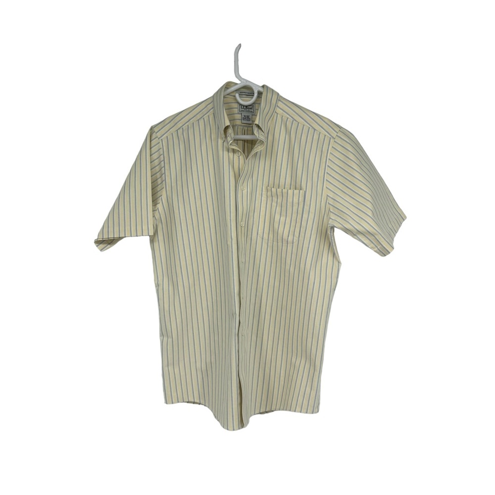 *Men’s LL Bean 15 1/2 Cotton Yellow/Blue/White Wrinkle Resistant SS BD Shirt